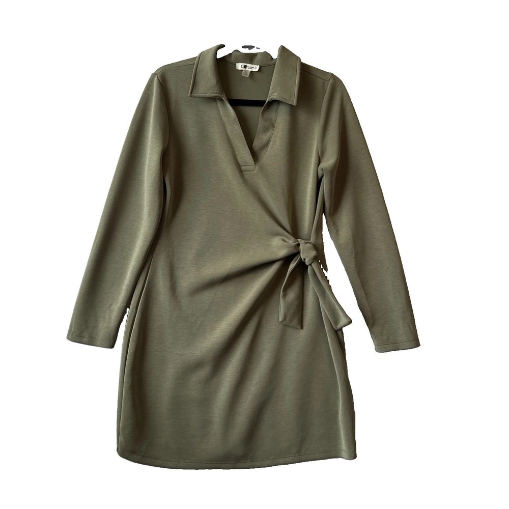 Cable & Gauge Sport Modal Olive Green Collared Wrap‎ Dress M Quiet Luxury Soft